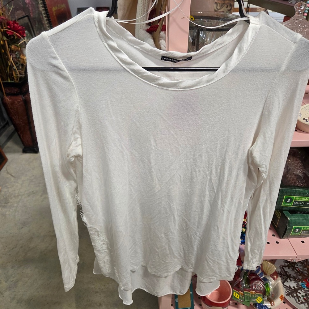 cha cha vente white lace back long sleeve casual top womens ps made in usa